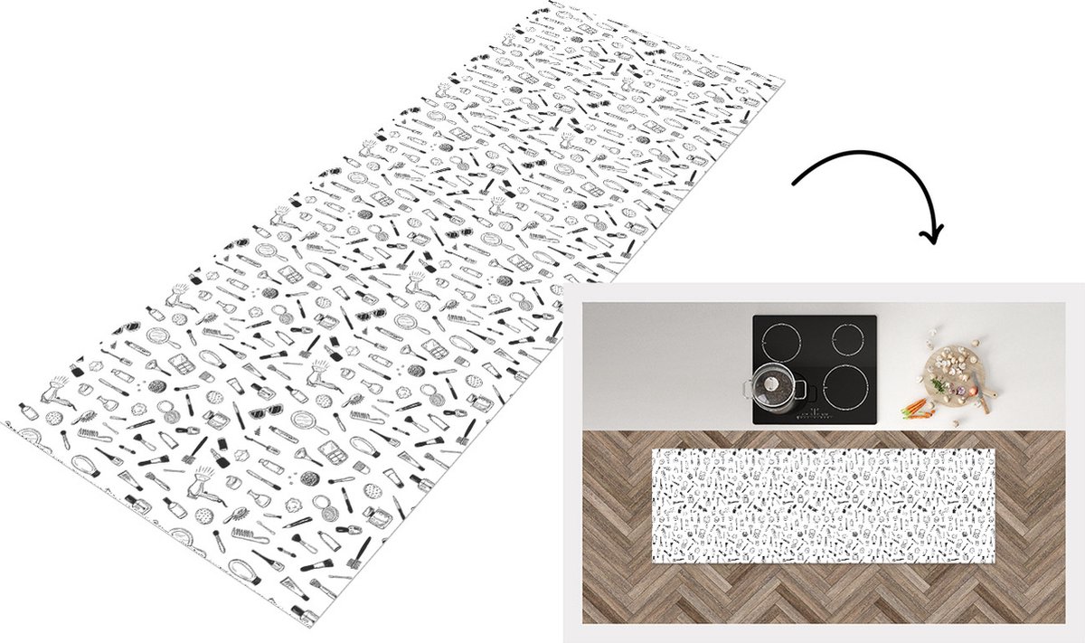 KitchenYeah Keukenloper - Loper keuken - Cosmetica - Patronen - Make up - 150x50 cm - Keukenloper vinyl Multicolor