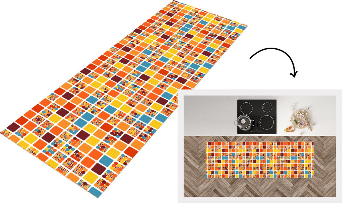 KitchenYeah Keukenloper - Loper keuken - Patronen - Seventies - Stad - 180x60 cm - Keukenloper vinyl Multicolor