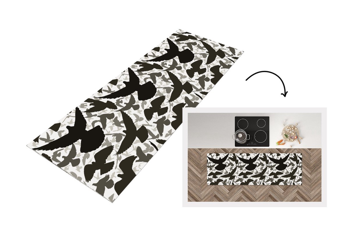 KitchenYeah Keukenloper - Loper keuken - Duif - Vliegen - Patronen - Vogels - 150x50 cm - Keukenloper vinyl Multicolor