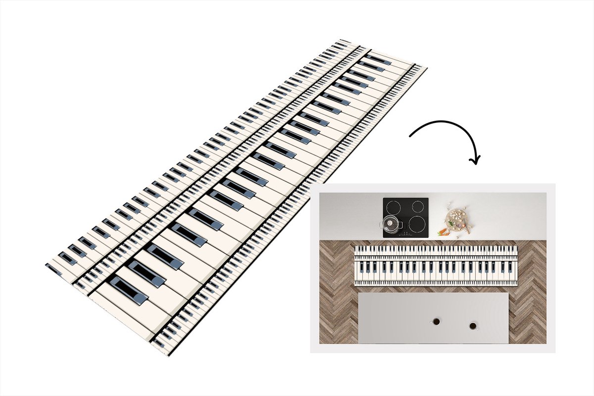 KitchenYeah Keukenloper - Loper keuken - Piano - Patronen - Muziek - 200x50 cm - Keukenloper vinyl Multicolor