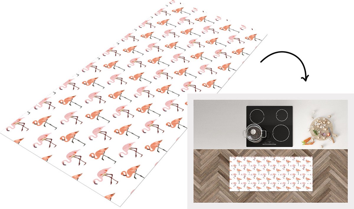 KitchenYeah Keukenloper - Loper keuken - Flamingo - Patroon - Roze - 120x50 cm - Keukenloper vinyl Multicolor