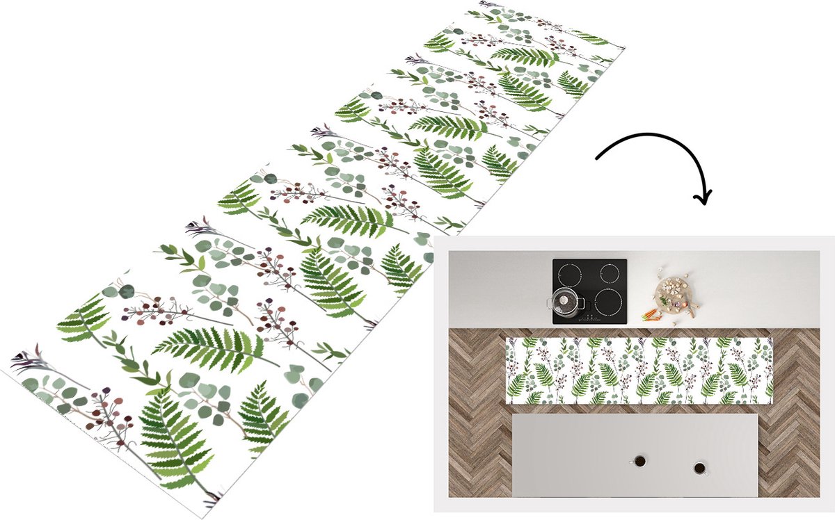 KitchenYeah Keukenloper - Loper keuken - Planten - Patronen - Bladeren - Kruiden - 200x50 cm - Keukenloper vinyl Multicolor