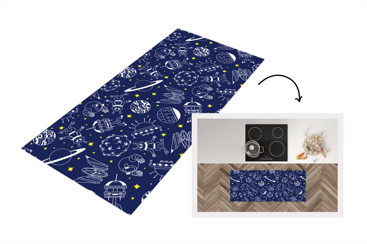 KitchenYeah Keukenloper - Loper keuken - Ruimte - Sterren - Patronen - Planeten - 120x50 cm - Keukenloper vinyl Multicolor