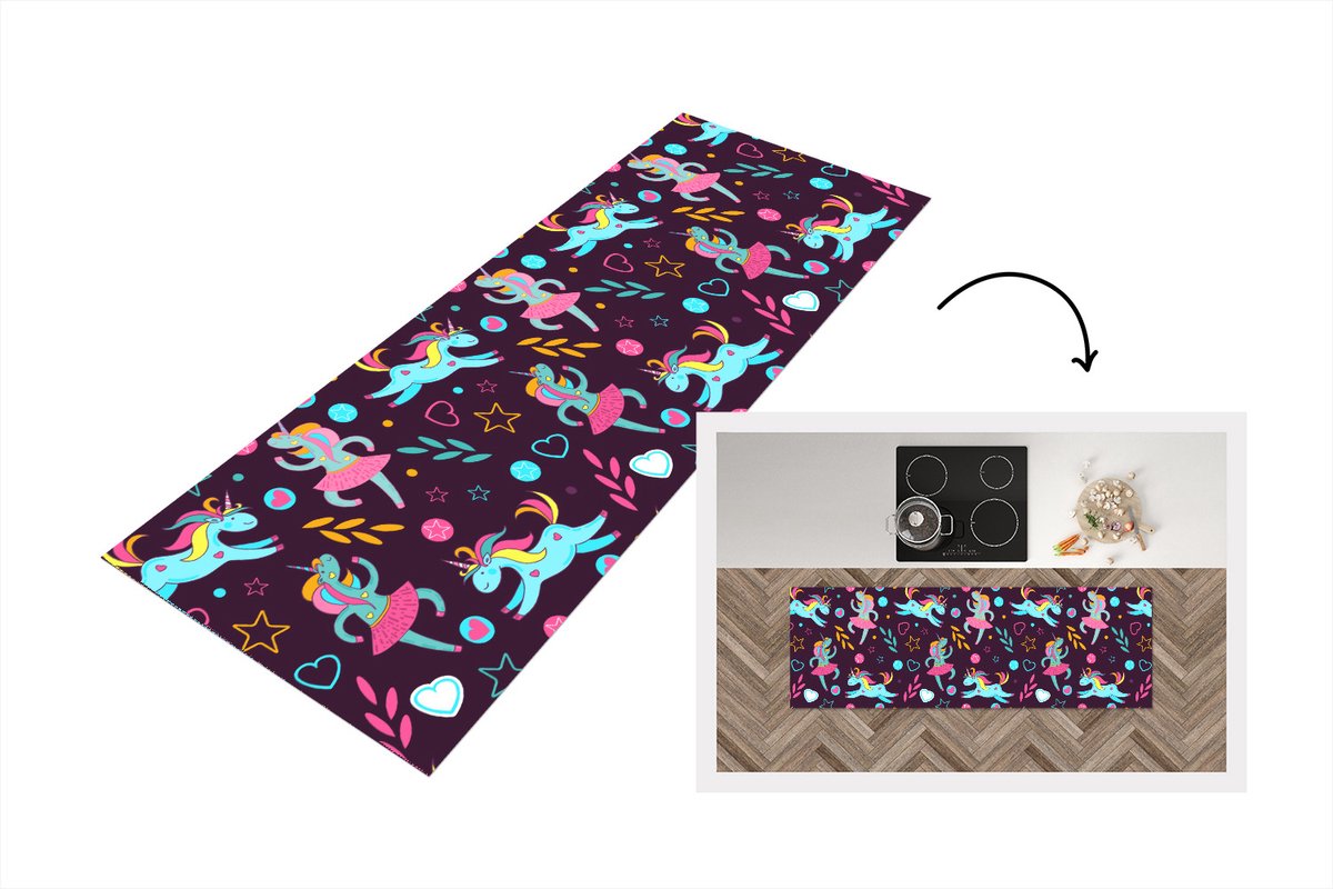 KitchenYeah Keukenloper - Loper keuken - Unicorn - Ballet - Patroon - 150x50 cm - Keukenloper vinyl Multicolor