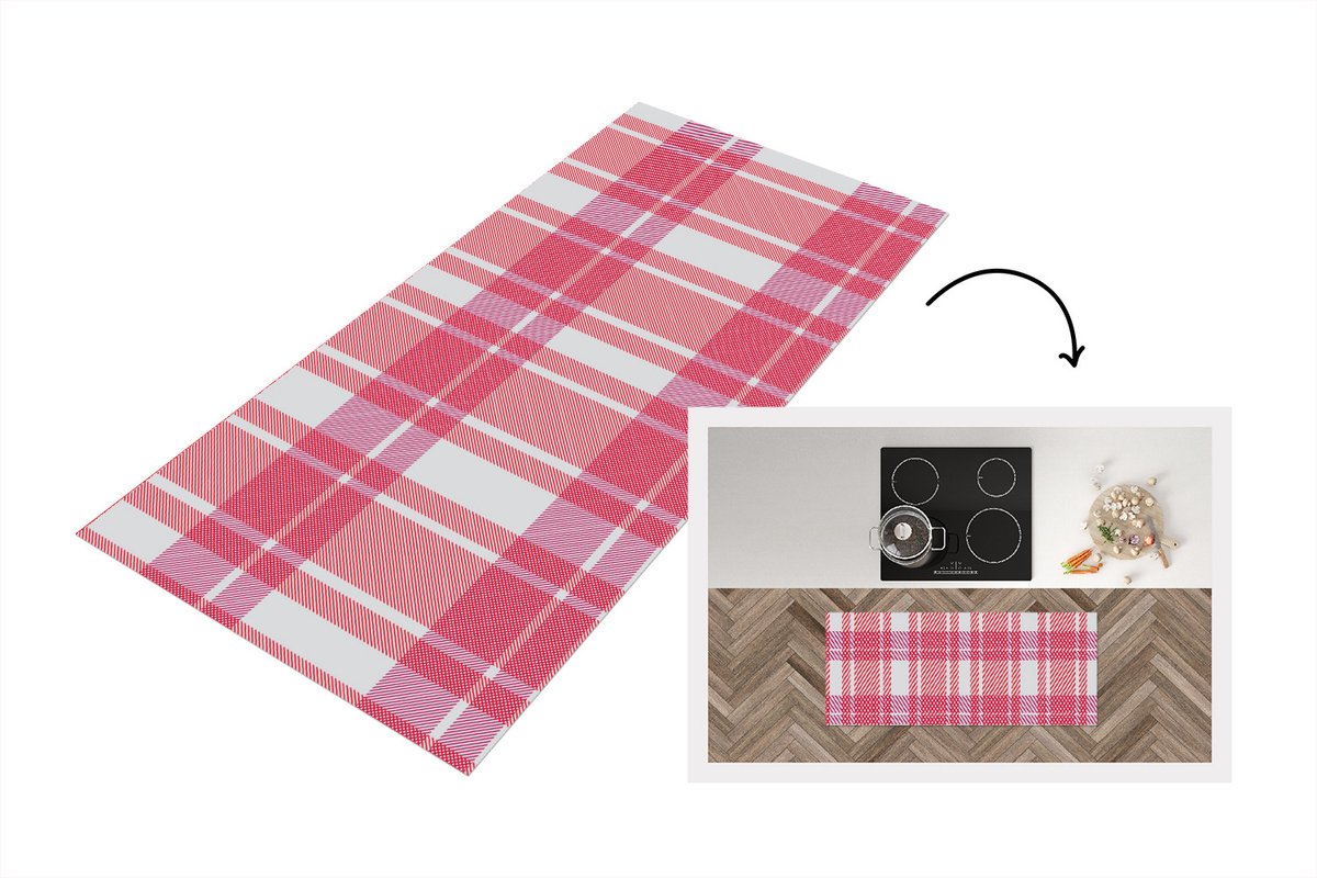 KitchenYeah Keukenloper - Loper keuken - Plaid - Roze - Patronen - 120x50 cm - Keukenloper vinyl Multicolor