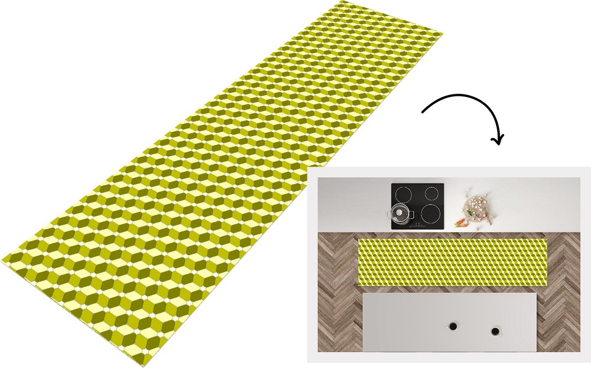 KitchenYeah Keukenloper - Loper keuken - Blokken - Patroon - 3D - Keukenloper vinyl multicolor, foto 4