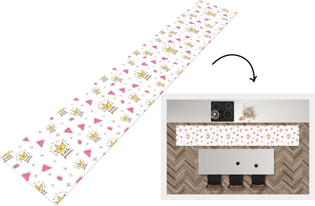 KitchenYeah Keukenloper - Loper keuken - Prinses - Patronen - Quote - Kroon - 300x50 cm - Keukenloper vinyl Multicolor