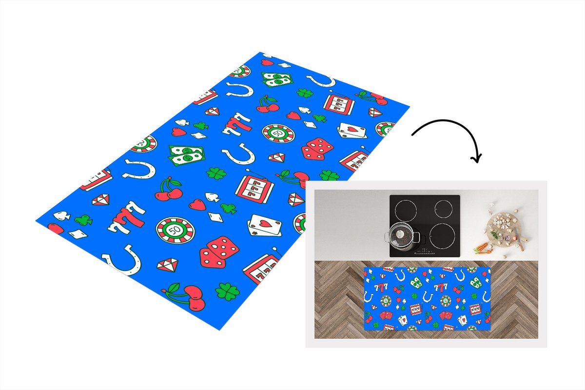 KitchenYeah Keukenloper - Loper keuken - Patronen - Casino - Gokkast - Poker - 120x60 cm - Keukenloper vinyl Multicolor