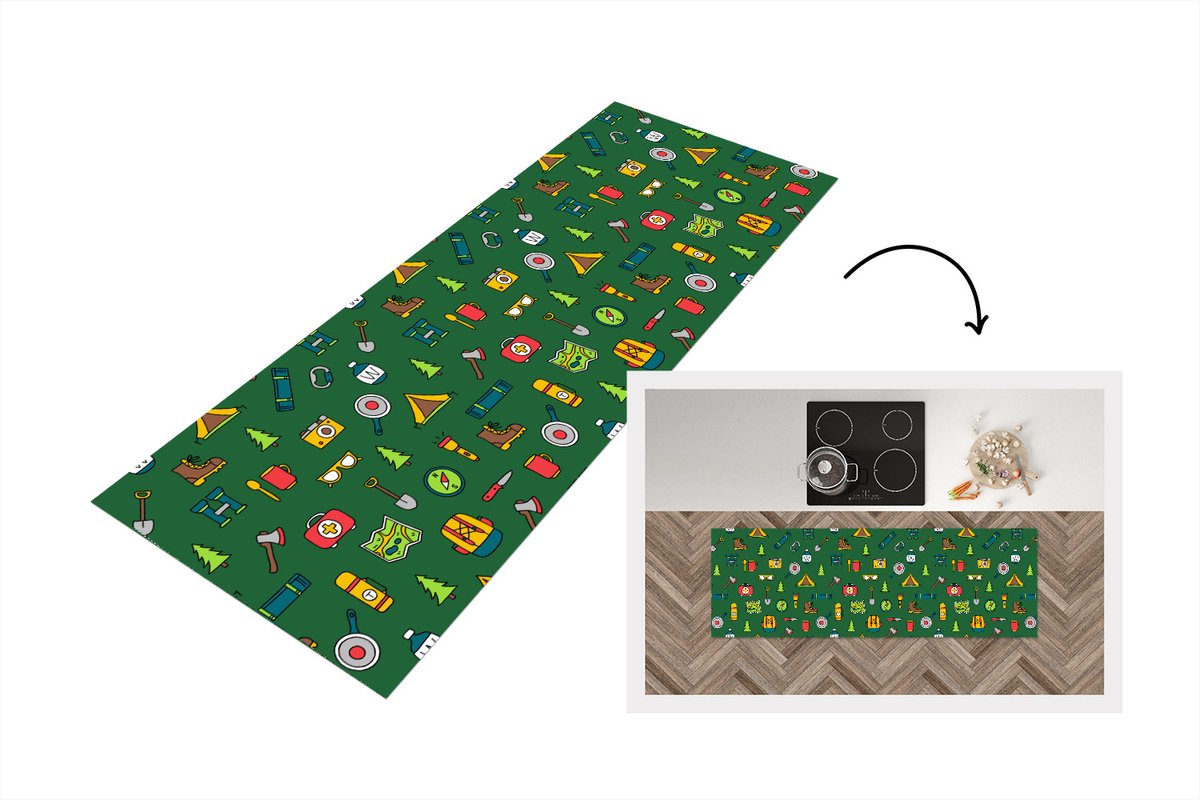KitchenYeah Keukenloper - Loper keuken - Kamperen - Tent - Bijl - Backpack - Keukenloper vinyl multicolor, foto 5