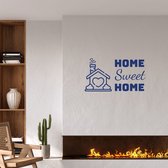 Stickerheld - Muursticker "Home Sweet Home" Quote - Woonkamer - huis met hartjes - Engelse Teksten - Mat Donkerblauw - 41.3x75.5cm