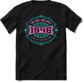 1946 The One And Only | Feest Kado T-Shirt Heren - Dames | Cobalt - Licht Roze | Perfect Verjaardag Cadeau Shirt | Grappige Spreuken - Zinnen - Teksten | Maat M