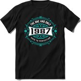 1987 The One And Only | Feest Kado T-Shirt Heren - Dames | Cobalt - Wit | Perfect Verjaardag Cadeau Shirt | Grappige Spreuken - Zinnen - Teksten | Maat M