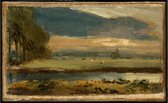 Kunst: John Constable, Dedham Church from Flatford, c. 1810, Schilderij op canvas, formaat is 40X60 CM