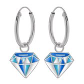 Oorbellen meisjes zilver | Zilveren oorbellen met hanger, blauwwitte diamant