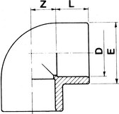 PVC knie 90° Ø20mm x ½" binnendraad PN10