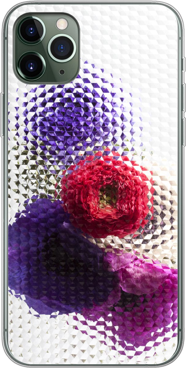 Telefoonhoesje Geschikt voor iPhone 11 Pro Max hoesje - Klaproos - Bloemen - Glas - Siliconen Telefoonhoesje Telefoonhoesje