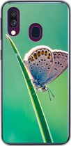 Geschikt voor Samsung Galaxy A40 hoesje - Vlinder - Gras - Licht - Siliconen Telefoonhoesje