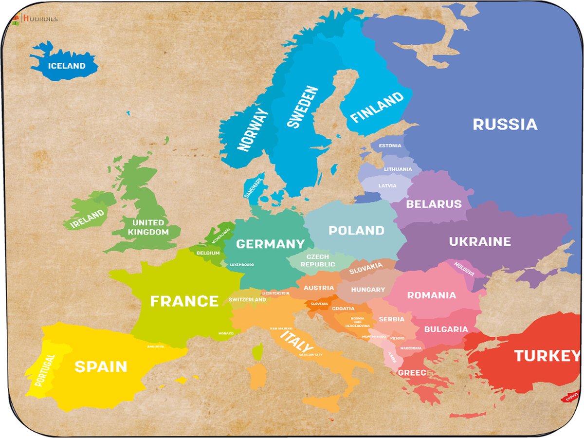 Muismat Europese kaart Rubber - Hoge kwaliteit foto van Europa op de kaart - Muismat op polyester bedrukt - 25 x 19 cm - Anti-slip muismat - 5mm dik - Muismat met foto - heerlijk voor op je bureau