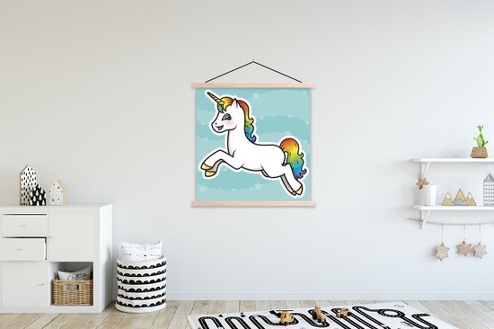 illustration d'un poster école licorne sautant lattes plates vierges 120x120 cm - Tirage photo sur poster textielposter (décoration murale salon / chambre)