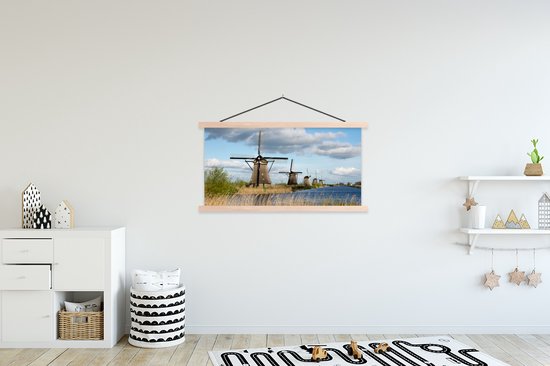 Porte-affiche avec affiche - Affiche scolaire - Moulin à vent - Paysage - Nederland - 120x60 cm - lattes vierges