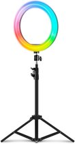 Luxiqo® RGB Ring Light met Statief – Ringlamp – Verstelbaar – Webcam Lamp – RGB Verlichting – Met Afstandsbediening – 26 cm Ring