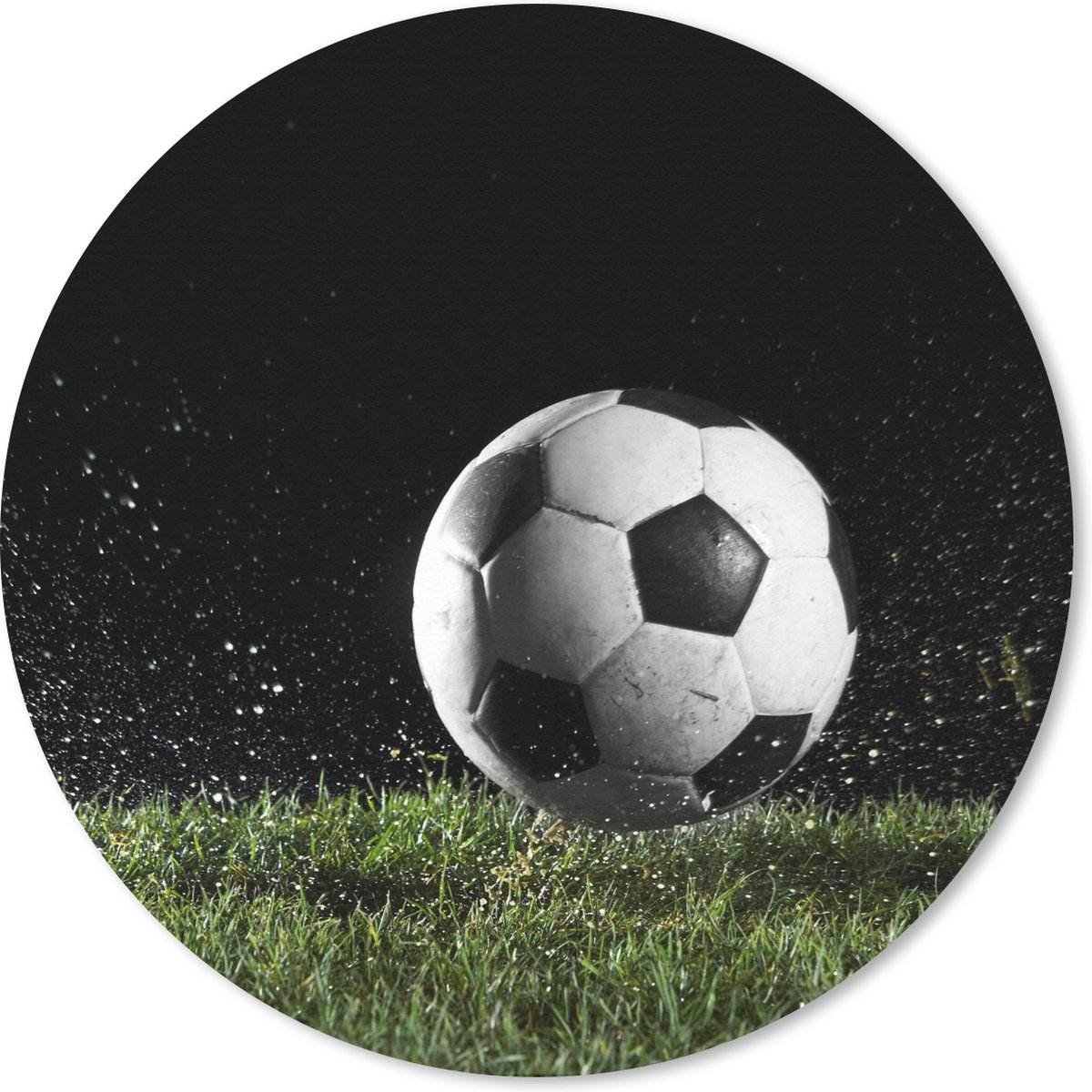 Muismat rond 20x20 cm - Mousepad Voetbal in het gras - Ronde muismatten