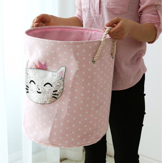 Opbergmand kinderkamer speelgoed - Glitter Poes Wasmand - Opbergmand met handgrepen - Wasmand voor Kinderkamer of Babykamer - Canvas - Opbergzak Speelgoed - Cadeau Kinder Kamer — afbeelding 3