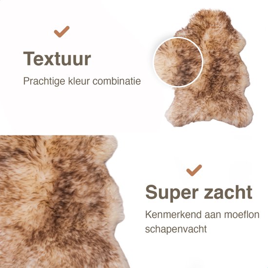 Moeflon Schapenvacht Bruin - XXL 110-130cm - Vloerkleed - 100% Echt