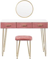 Kaptafel Met Kruk Spiegel Kaptafel Met Lades Groot Tafelblad 100x40cm, Modern Cosme Roze