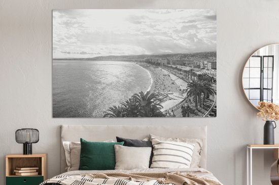 Tableau sur toile Journée d'été ensoleillée dans la ville française de Nice - noir et blanc - 180x120 cm - Décoration murale XXL