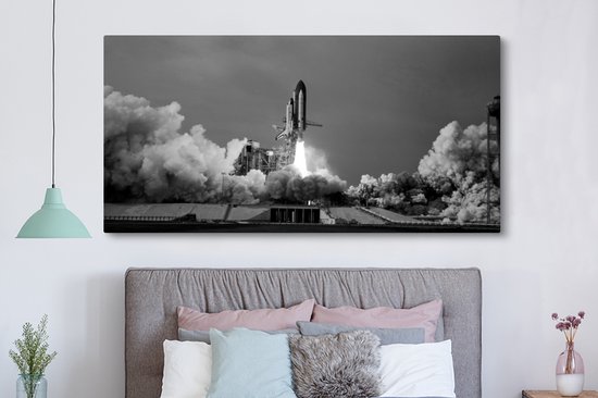 Tableau sur toile 160x80 cm - Décoration murale Lancement de la navette spatiale - noir et blanc - Décoration murale salon - Décoration chambre - Accessoires chambre - Peintures