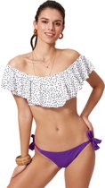 No Gossip Bandeau vormige bikini met Franje in wit en zwart Stippenpatroon met borstkussen MULTICOLOR 36