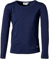 Meisjes shirt basic marine lange mouw  met curry accenten | Maat 164/14Y