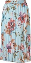 Dames plisse rok elastische tailleband vastzittende ceintuur gouden gesp - bloemenprint - kort  - lichtblauw | Maat L-XL