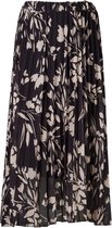 Dames rok plisse zwart met offwhite bladerenprint - lang | Maat Onze size, XS-XL