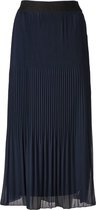 Dames plisse rok uni met elastische brede tailleband - marine - lang | Maat XL-3XL