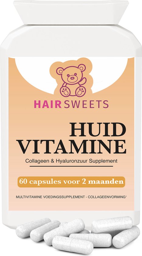 HairSweets Huidvitamine Collageen, Hyaluronzuur, Biotine en Vitamine C Supplement - 60 Capsules voor 2 Maanden