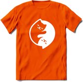 Ying Yang Sleepy Kat - Katten T-Shirt Kleding Cadeau | Dames - Heren - Unisex | Dieren shirt | Grappig Verjaardag kado | Tshirt Met Print | - Oranje - XL