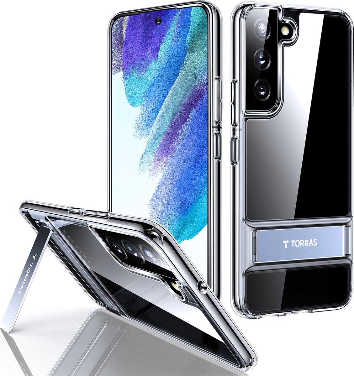 Torras Samsung S22 Transparant & Kickstand standaard hoesje
