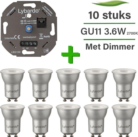 GU10 LED lamp - GU11 spot 35mm - 3.6W - Dimbaar - Warm wit licht + LED dimmer 0-175W