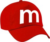 Letter M pet / cap rood voor dames en heren - baseball cap - M en M carnaval / feest petten