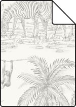 Proefstaal Origin Wallcoverings behang safari pentekening glanzend wit en zilver grijs - 347692 - 26,5 x 21 cm