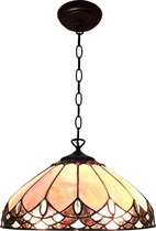 LumiLamp Hanglamp Tiffany Ø 39 cm Beige, Bruin Glas, Kunststof Rond Hanglamp Eettafel Hanglampen Eetkamer
