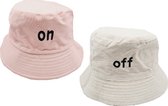 Bucket Hat Omkeerbaar Tekst On/Off Beige Roze