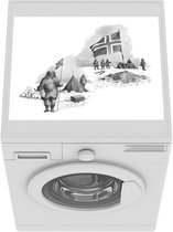 Wasmachine beschermer mat - Illustratie van Roald Amundsen in kamp Polheim - zwart wit - Breedte 55 cm x hoogte 45 cm