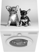 Wasmachine beschermer mat - Twee Chihuahua puppy's - zwart wit - Breedte 60 cm x hoogte 60 cm