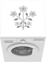 Wasmachine beschermer mat - Minimalistische illustratie van roze bloemen - zwart wit - Breedte 60 cm x hoogte 60 cm