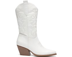 Smile Favorites® Dames Cowboylaarzen met Hak - Wit - Imitatieleer - Maat 39 -