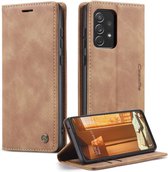 Caseme - Samsung Galaxy A73 - Retro Wallet Hoesje - 3 Opbergvakjes - Bruin