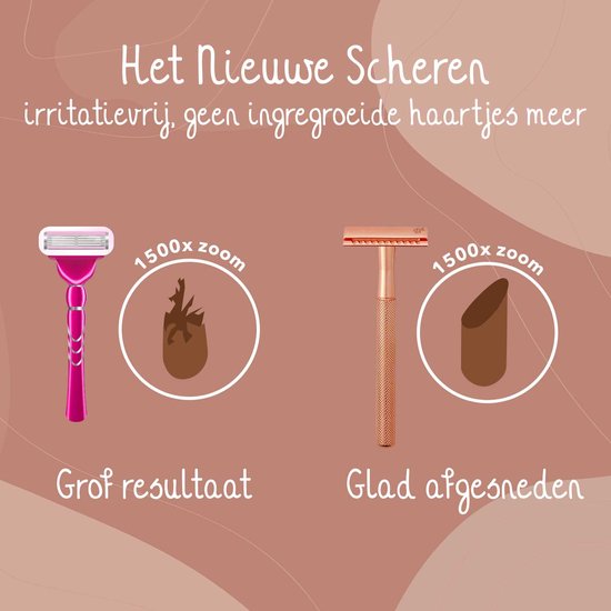 Bamboozy Safety Razor RVS + 20 Scheermesjes Rose Gold Goud voor Vrouwen Dames Zero Waste Scheermesje Veiligheidsscheermes